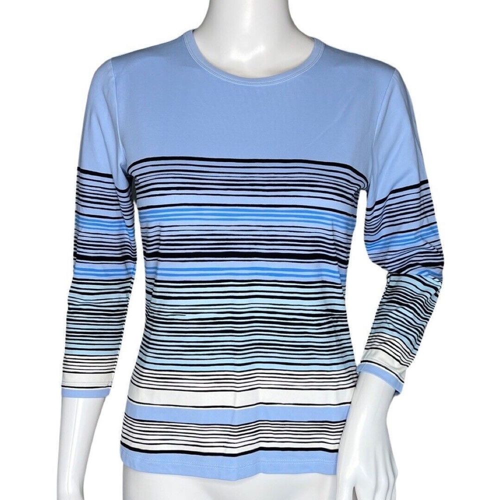 J. McLaughlin Shirt Women XS Blue White Stripe Catalina Cloth Slinky Casual